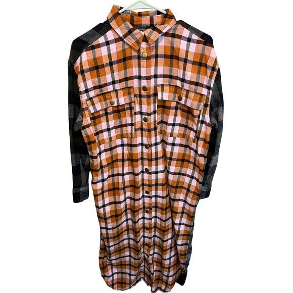 ASOS Colorblock Long Sleeve Plaid Flannel Long Length Dress Duster Size 6 - Picture 1 of 10